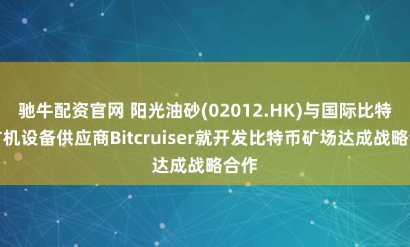 驰牛配资官网 阳光油砂(02012.HK)与国际比特币矿机设备供应商Bitcruiser就开发比特币矿场达成战略合作