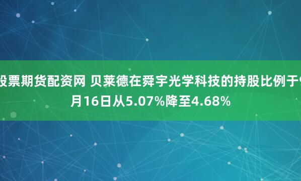 股票期货配资网 贝莱德在舜宇光学科技的持股比例于9月16日从5.07%降至4.68%