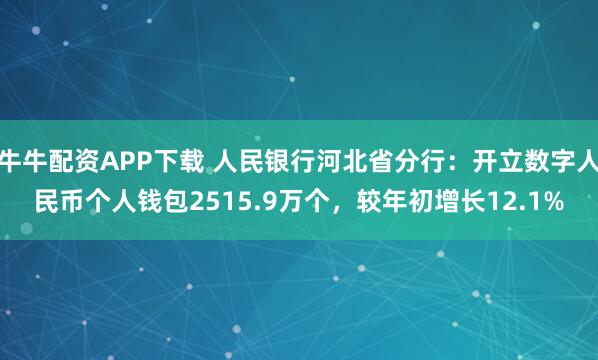牛牛配资APP下载 人民银行河北省分行：开立数字人民币个人钱包2515.9万个，较年初增长12.1%
